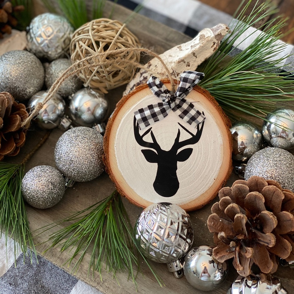 Deer tree slice ornament